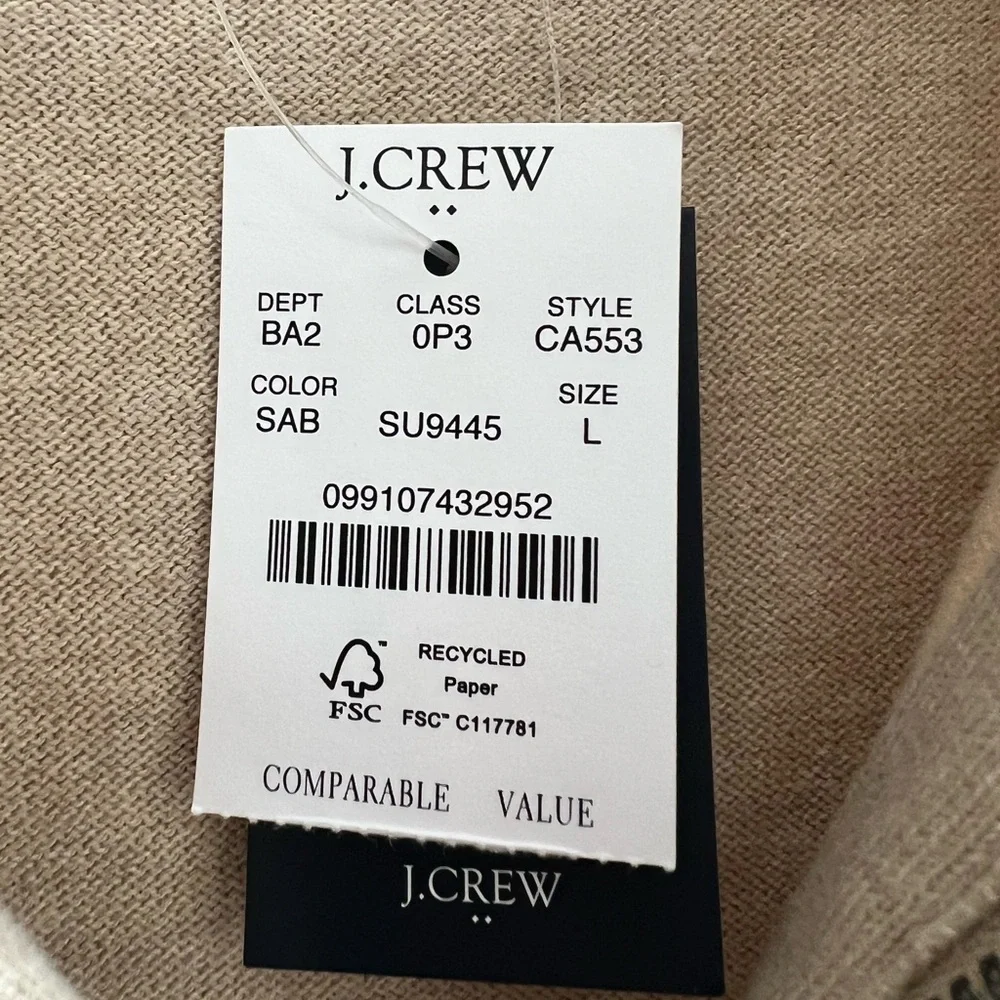 J. Crew NWT Cotton Cashmere Mock Neck Half-Zip Long Sleeve Sweater Cream, Large